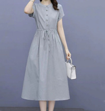 2024夏季新款气质棉麻连衣裙女韩版修身减龄显瘦中长款淑女风裙子