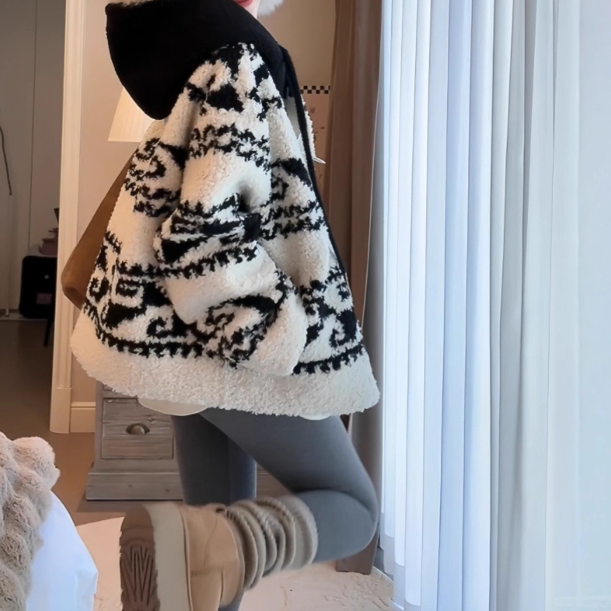 圈圈纱外套女独特超好看针织开衫女秋冬加厚高级感连帽小个子上衣