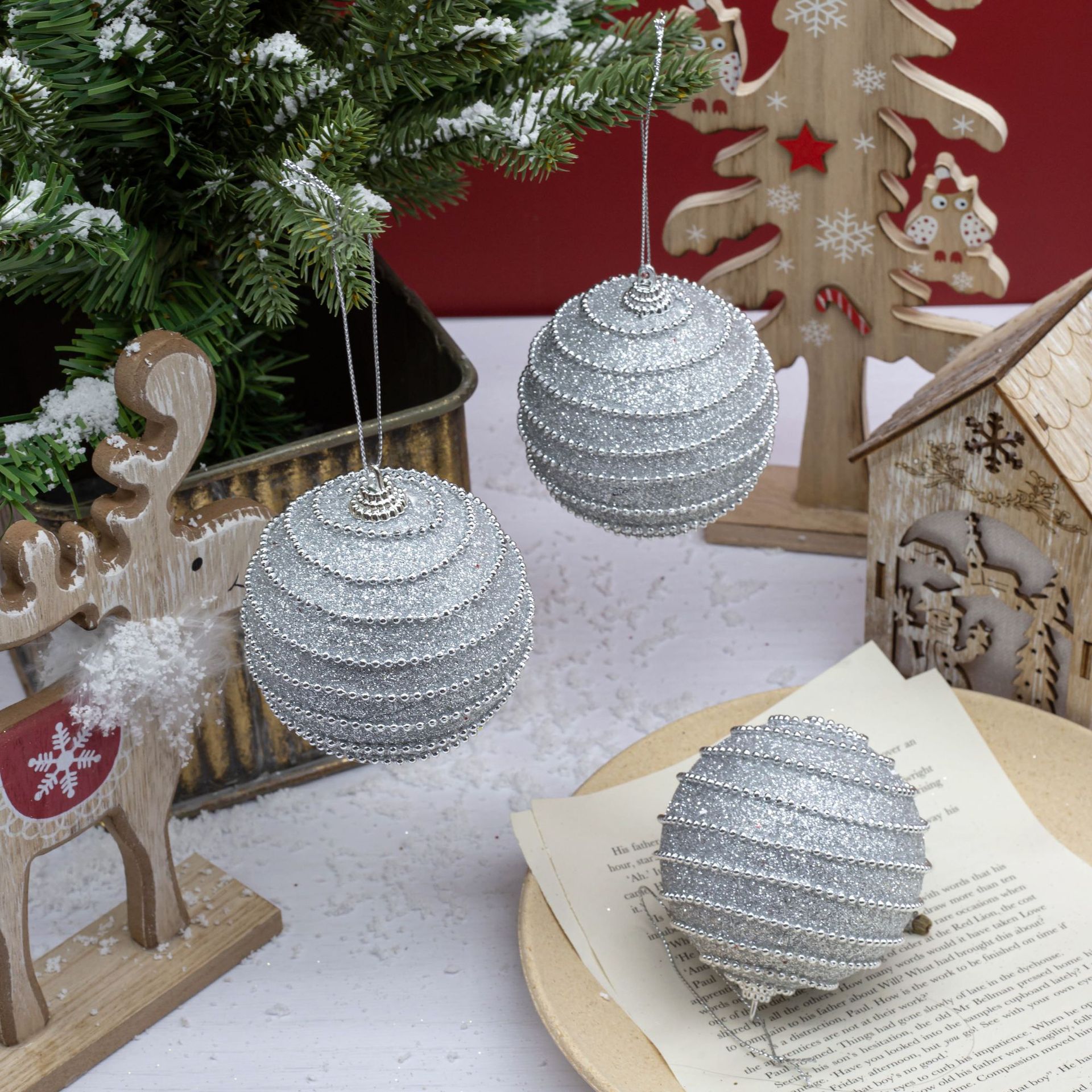 En stock rosa cadena de Navidad bola decorativa espuma colgante bola 8cm 3 decoraciones centro comercial Hotel ventana escena