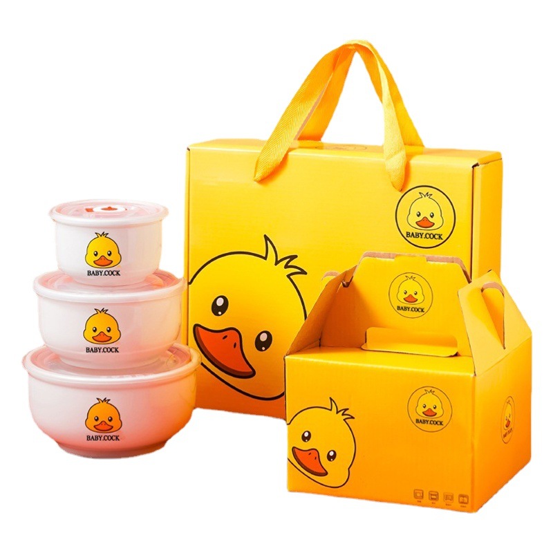 Ceramic Fresh-keeping Bowl Three-piece Set Sealed Bowl Gift Bowl Set Gift Box Opening Event Gift Giving Wholesale