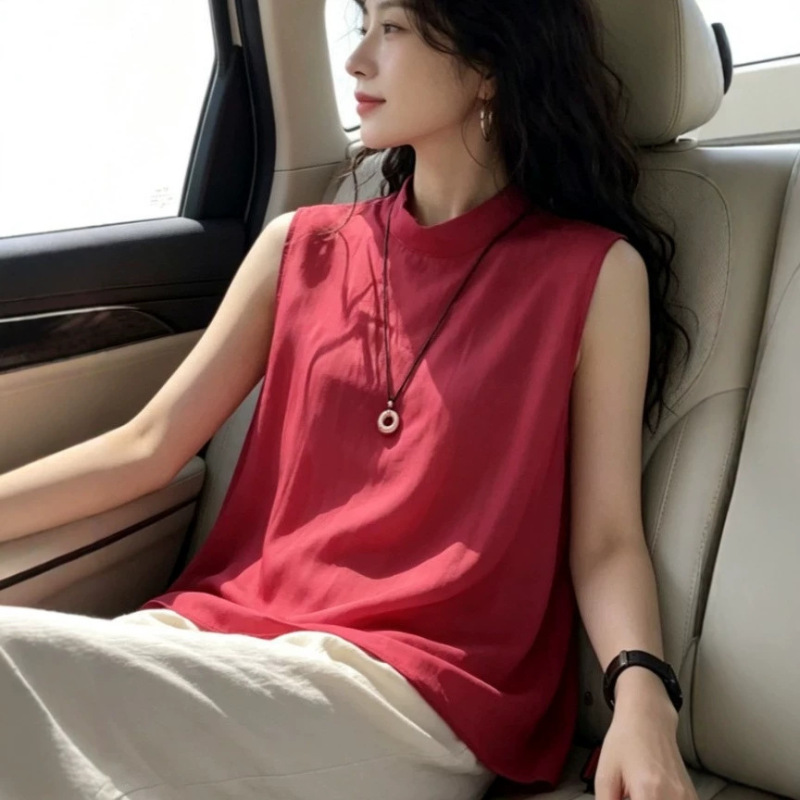 【Dropshipping】Korean-style sleeveless top with back tie and ribbons, comfortable and relaxed, loose-fitting and slimming for women