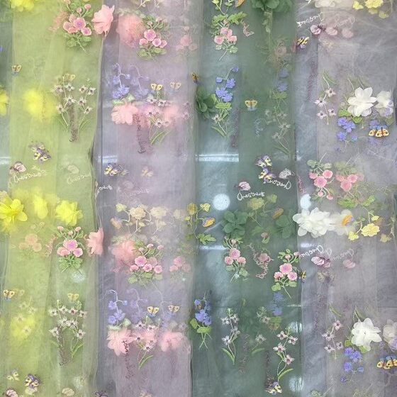 Factory direct ancient costume Hanfu colorful flower butterfly applique embroidery mesh embroidery lace fabric embroidery fabric