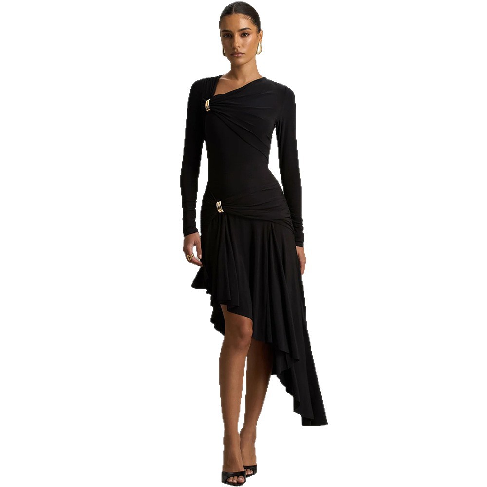 2026 primavera nueva moda delgada sexy pliegue irregular vestido de cadera comercio exterior al por mayor