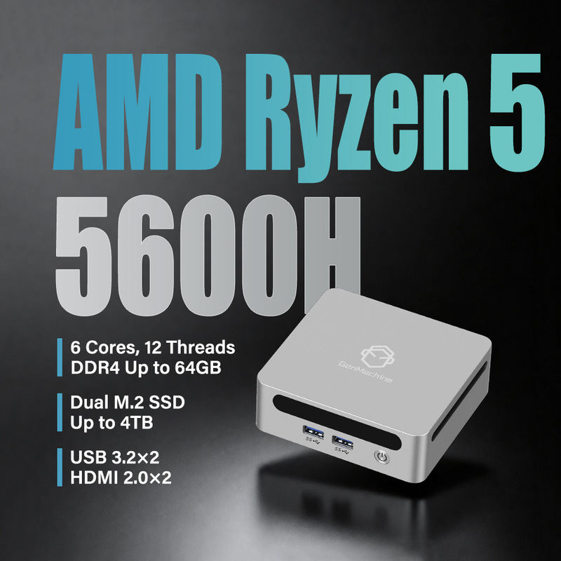 GenMachine Ruilong R5-5600H Six-Core Game LOL Office Business Home 8K Mini Computer