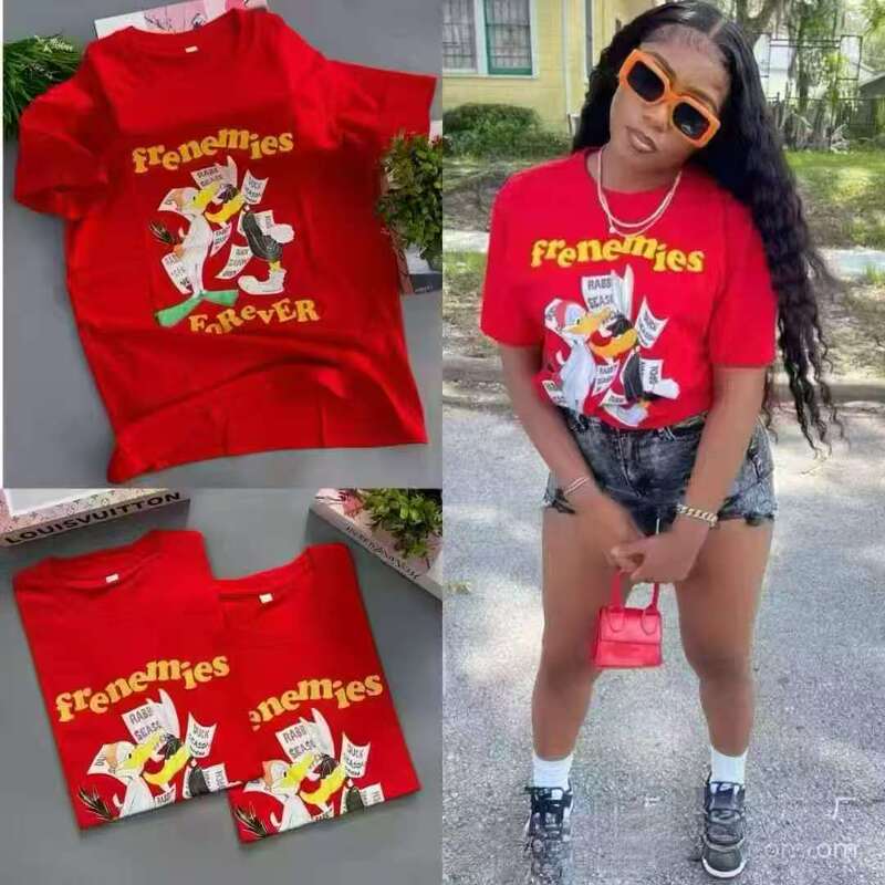 300g Cross-Border European and American Printed Short-Sleeved Unisex Pure Cotton T-Shirt Wholesale for Export