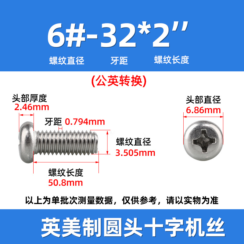 英米製十字丸頭ねじ304ステンレス細歯10 #-32十字溝盤頭ねじ2 #-3/8