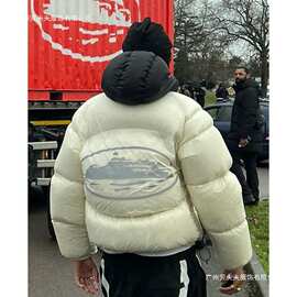 美式街头嘻哈3反光印花个性逶明连帽棉服服男潮冬季加厚保暖外套