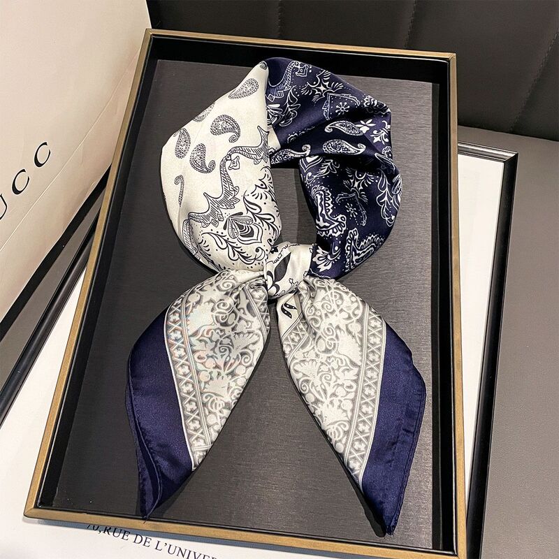 Blue Retro Cashew Flower Silk Scarf for Women in Spring & Fall, Versatile Imitation Silk Waist-Tie Neck Decorative Scarf 70cm Small Square Scarf Blue Retro Cashew Flower Silk Scarf for Women in Spring & Fall, Versatile Imitation Silk Waist-Tie Neck Decorative Scarf 70cm Small Square Scarf
