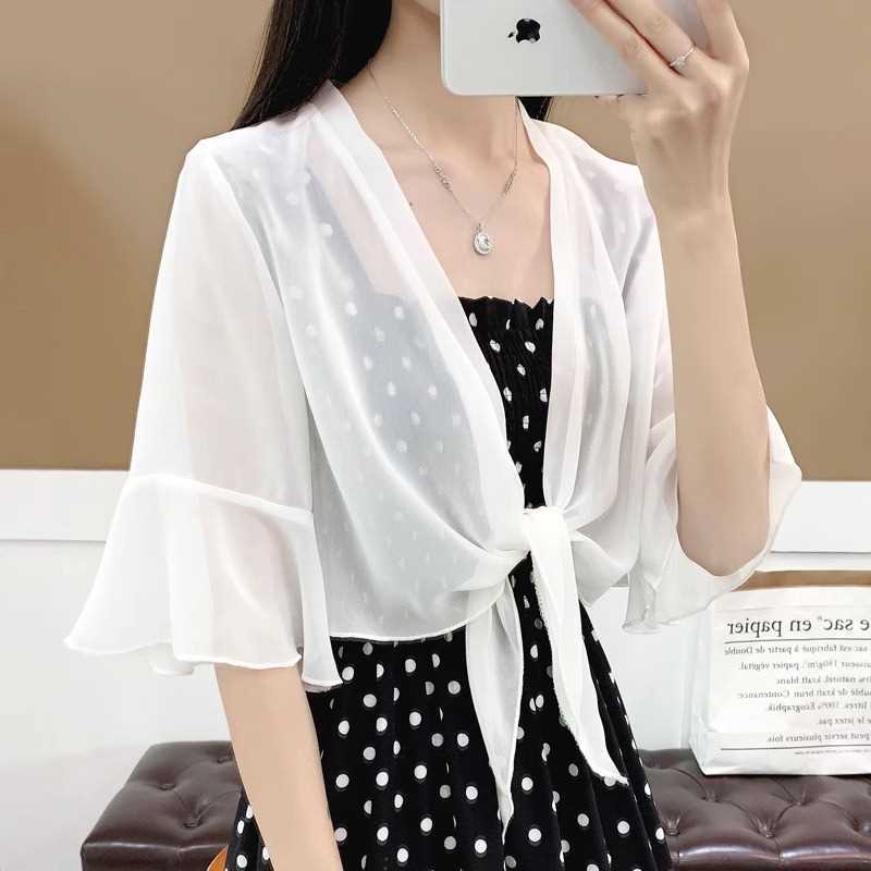 Chiffon Shawl with Suspender Skirt, Chiffon Sun Protection Shirt, Outer Shawl Top, Summer Thin Short Cardigan and Small Waistcoat