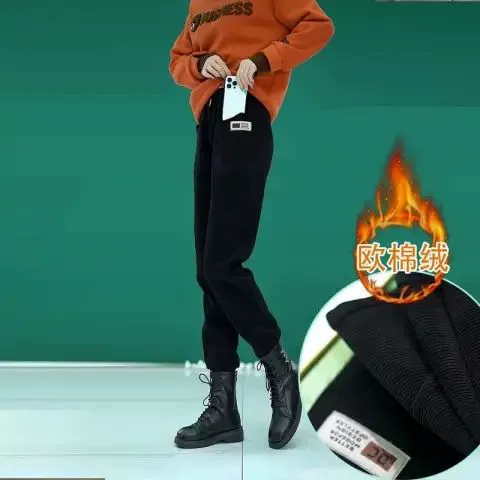 Трансграничные бархатные толстые брюки женские 2024 осень-зима новые тонкие высокие талии повседневные брюки свободные шаровары