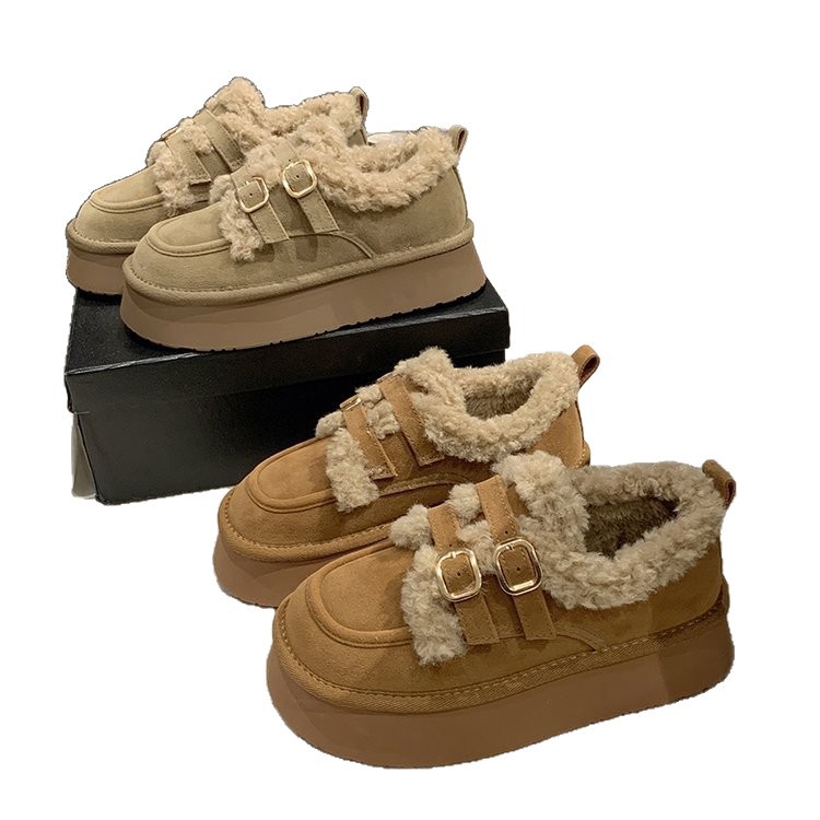 Zapatos de invierno de invierno de 2025 nuevos botas de algodón de nieve con una sola gruesa y gruesa para aumentar la altura de los zapatos de mujer