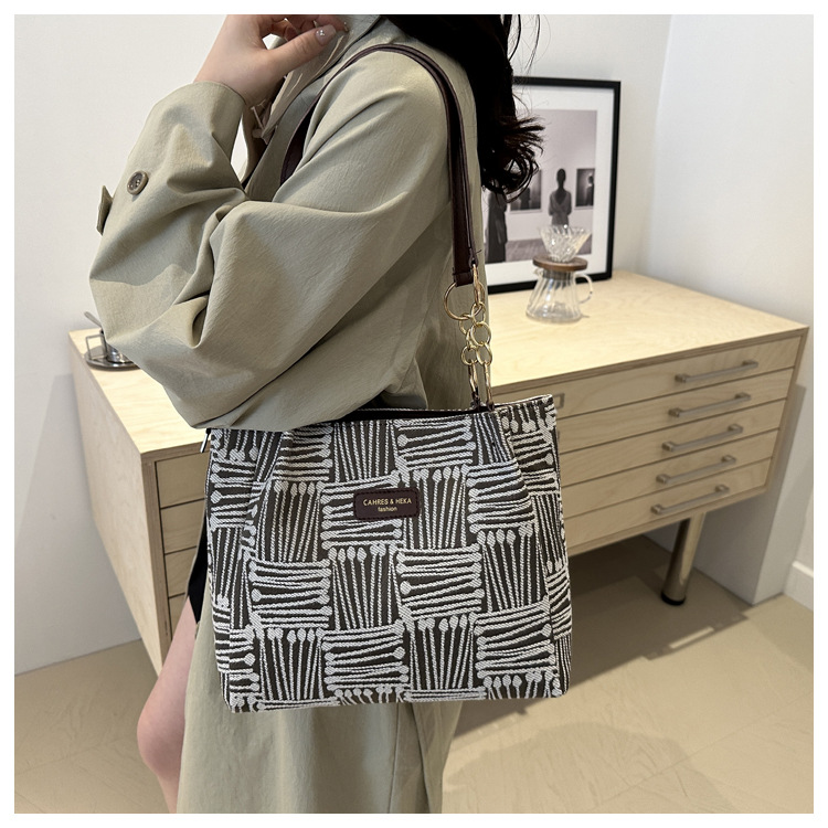 Großes Fassungsvermögen aus Canvas für Damen 2024, neue lässige Einkaufstasche für den Weg zur Arbeit, vielseitige Umhängetasche im Lazy-Style_voghion.com