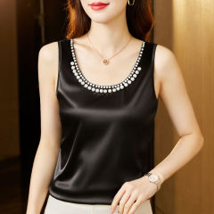 Beaded small fragrance style with suspender vest for women in 2024 summer new slim fit slim suit inner base top