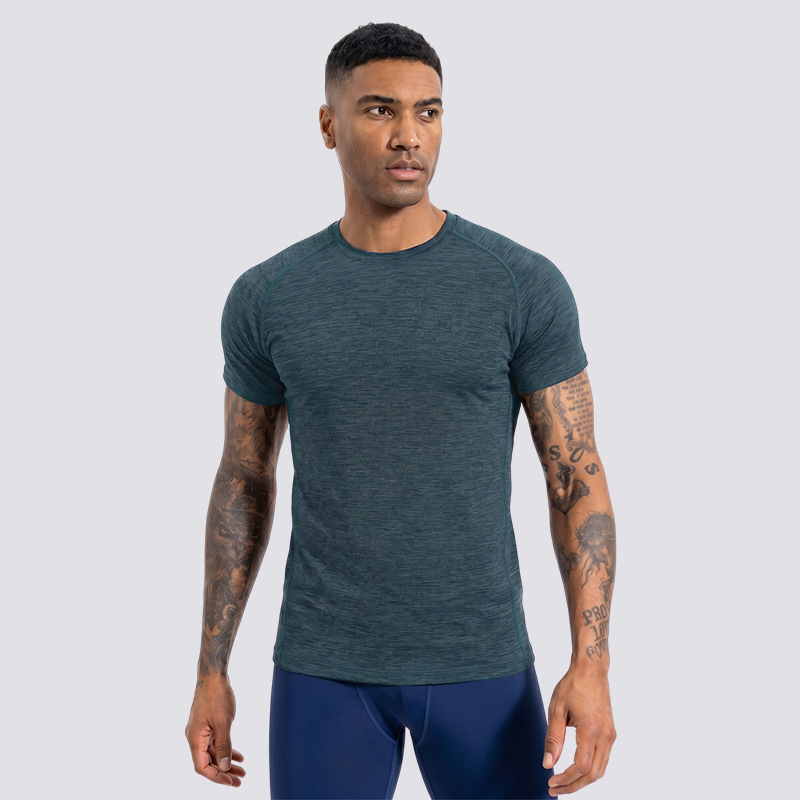 Camiseta elástica gris delgada de secado rápido hombre de manga corta de cuello redondo ropa deportiva de correr al aire libre succión de sudor ropa de ejercicio transpirable
