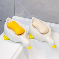 Ceramic crafts household water-free soap dish bathroom kitchen punch-free straight neck soap dish holder internet celebrity duck