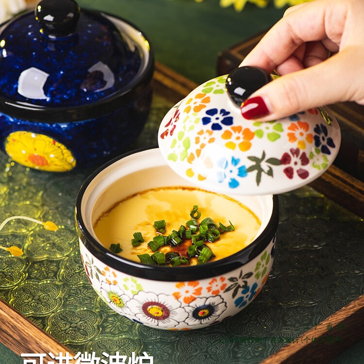 波兰陶瓷小炖盅家用带盖汤盅隔水汤罐蒸蛋碗蒸鸡蛋羹碗甜品碗|undefined
