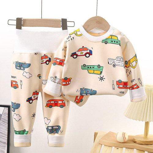 Baby and Toddler Fleece Warm Set for Boys and Girls, Thick Autumn Top and Bottom Set with High-Waisted Belly Protection, Suitable for Autumn and Winter