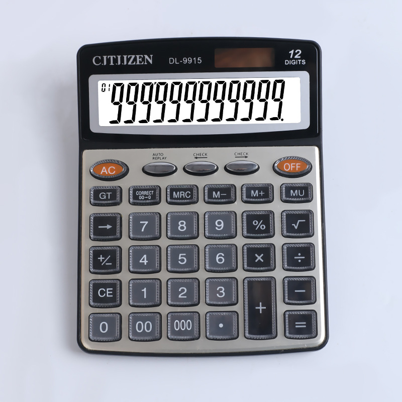 Calculadora solar de 12 bits DL-9915 Calculadora de botón de cristal de oficina de contabilidad de doble potencia al por mayor