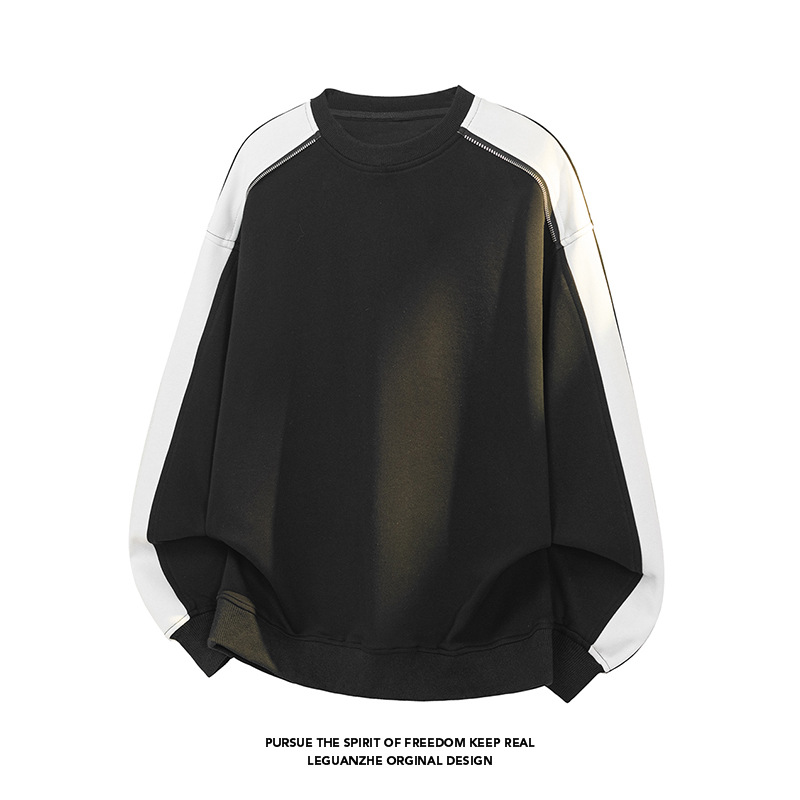 Sweat-shirt à col rond épais style américain pour homme, idéal pour le printemps, alliant qualité et contraste de couleurs._voghion.com