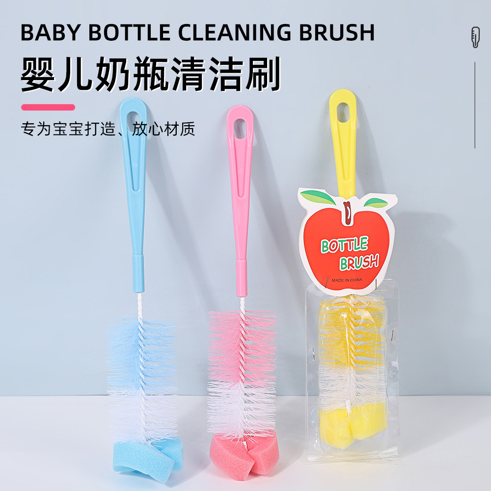 Household Baby Bottle Brush Sponge Head Upright Nylon Bottle Brush Long Handle with Hanging Hole Daily Cleaning Apple Brush