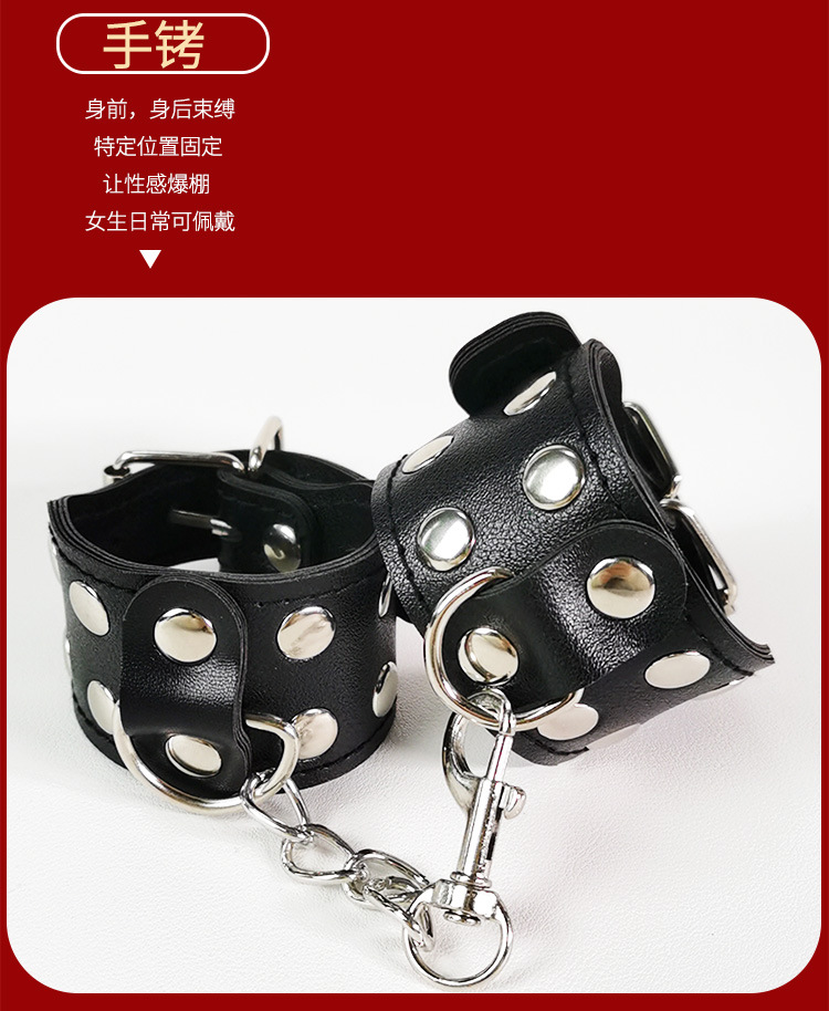 SM Bondage Kit 9-Piece Faux Leather Handcuffs Ball Gag Nipple Clamps Black — detail image 24