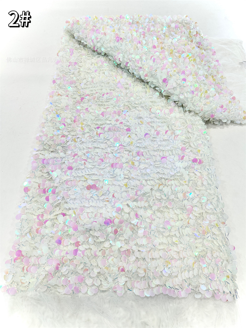 Inventario de malla elástica bordado de sequillas modelo de baile de moda cena vestido de moda tela de ropa
