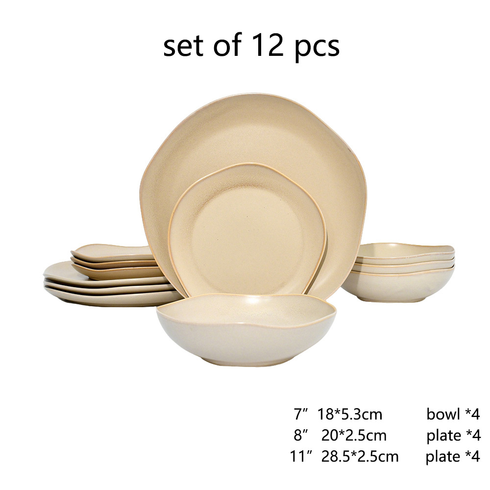 Ceramic black plates bowl dinnerware Set of 4 set de 16 piezas