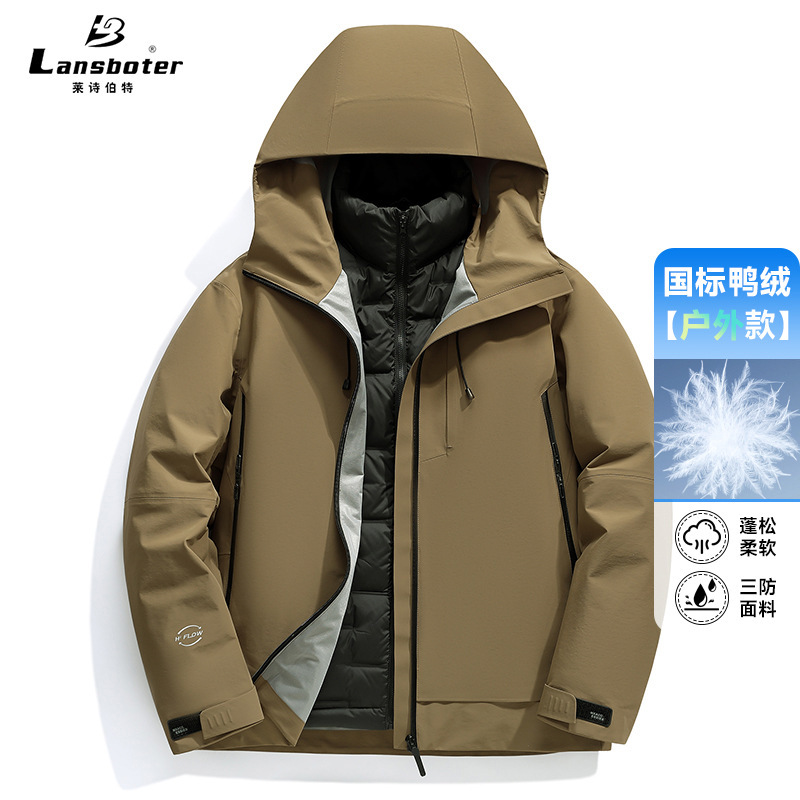 Three-In-One Detachable Autumn and Winter Outdoor Travel Camping Style Jacket down Jacket Men's Waterproof and Windproof Men's Mountaineering Jacket