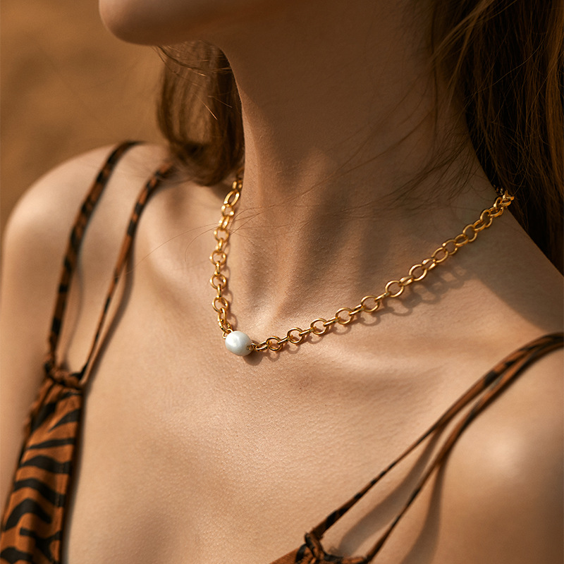 Cobre Cadena De Granos De Café Cadena De Clips Perla Enchapado Geométrico Collar display picture 7