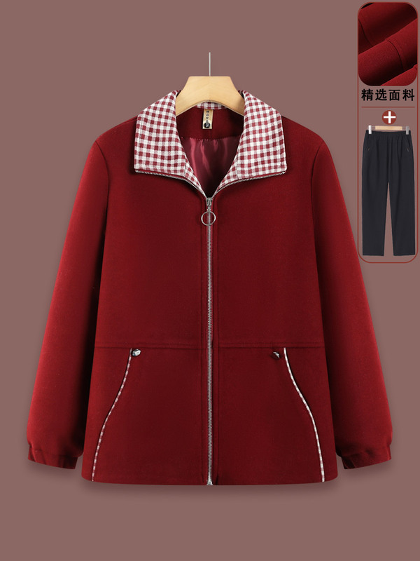 Mom's New Spring and Autumn Plaid Lapel Zipper Cardigan Jacket for Middle-Aged and Elderly Women, Loose and Fashionable Jacket Top