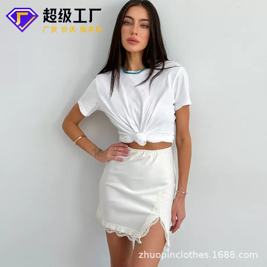 卓品服饰定制跨境欧美时尚气质百搭通勤性感蕾丝拼接高腰半身裙女