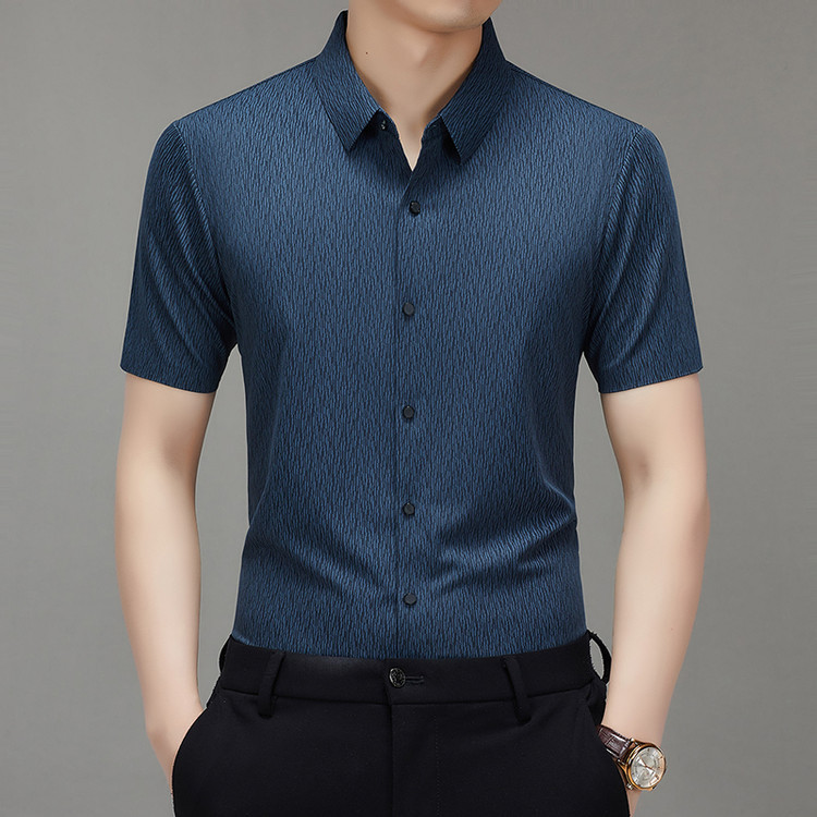 Short-Sleeved Shirt Men's Summer Casual Business Middle-Aged 2024 New Trendy Brand Cardigan Ice Silk Korean Style Slim Trendy Pure Color
