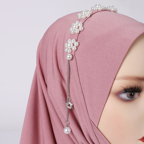 Live streaming cross-border e-commerce crystal hemp high-brightness pearl loose head cover Hui ethnic group easy-to-wear lazy person's hat Middle East and Africa head cover