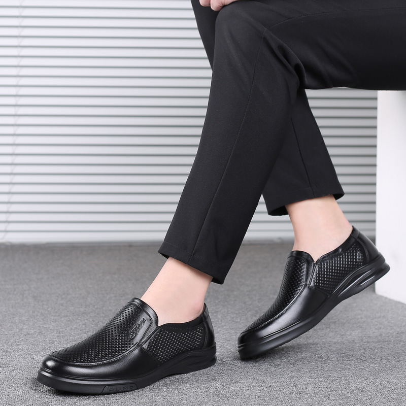 여름 가죽 중공 비즈니스 캐주얼 가죽 신발 남성용 슬립 온 통기성 구멍 신발 소프트 단독 운전 신발