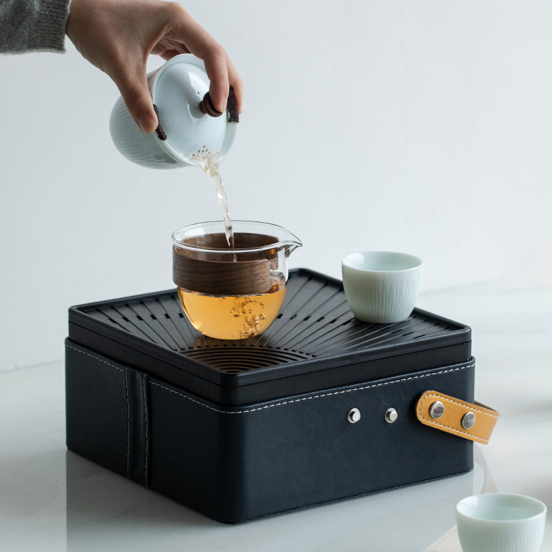 Travel tea set portable tea set fast cup outdoor ceramic one pot four cups glass simple office set 
