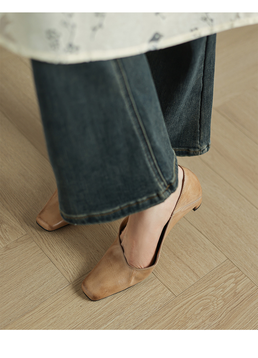Giày cao gót nữ mũi nhọn da bò mềm gót thấp 3 cm phong cách Hàn Quốc — đen chi tiết 9