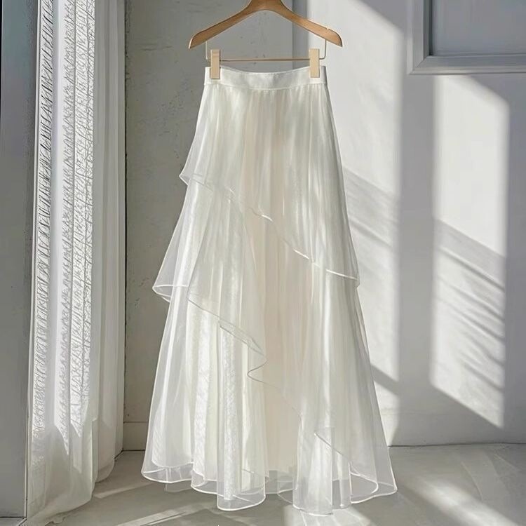 French-Style High-End White Mesh Skirt for Women, 2026 Spring Collection, Uniquely Designed, Super Fairy-Like, Beautiful Long Skirt