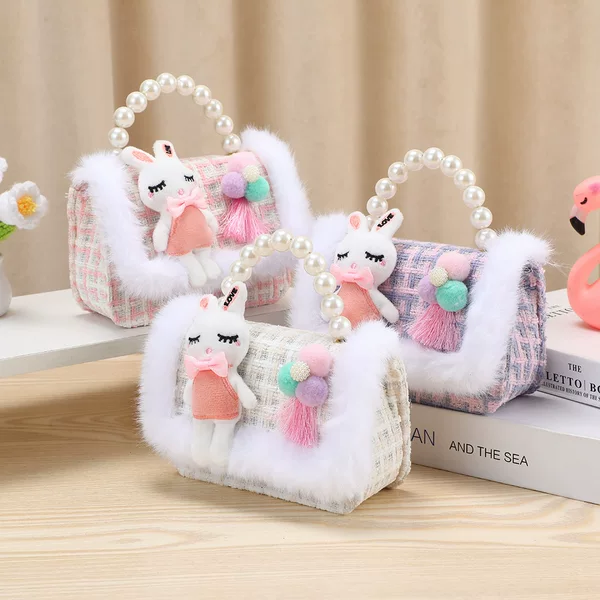 Autumn and Winter Kidsren's Bags, New Year's Shoulder Bags, Girls' Cross-Body Bags, Little Princess Pearl Hand-Held Coin Purses, Cute and Cute