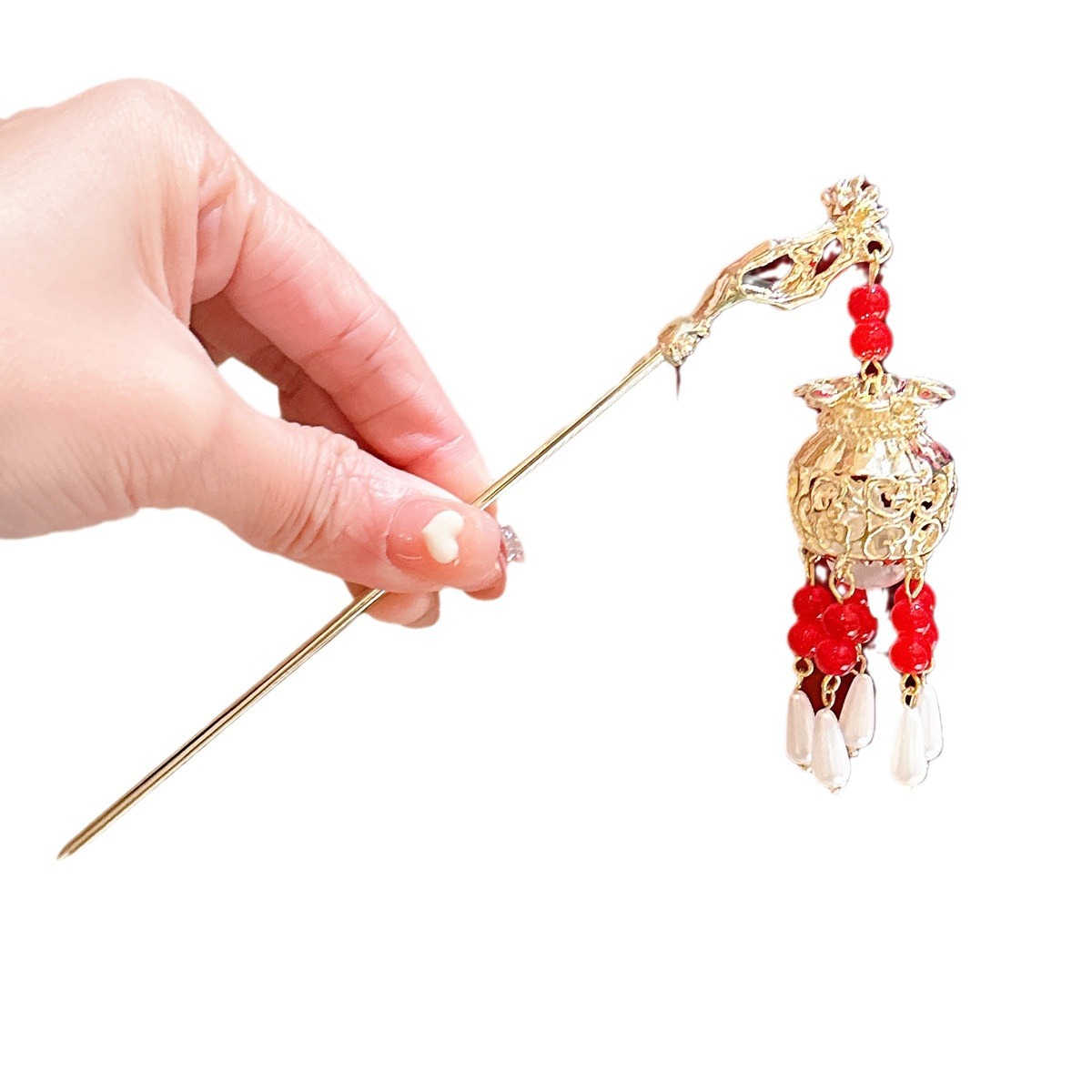 Estilo antiguo hanfu linterna borla horquilla luminosa Palacio mapache pequeña princesa tocado Palacio Lámpara paso sacudida horquilla accesorios para el cabello para mujeres