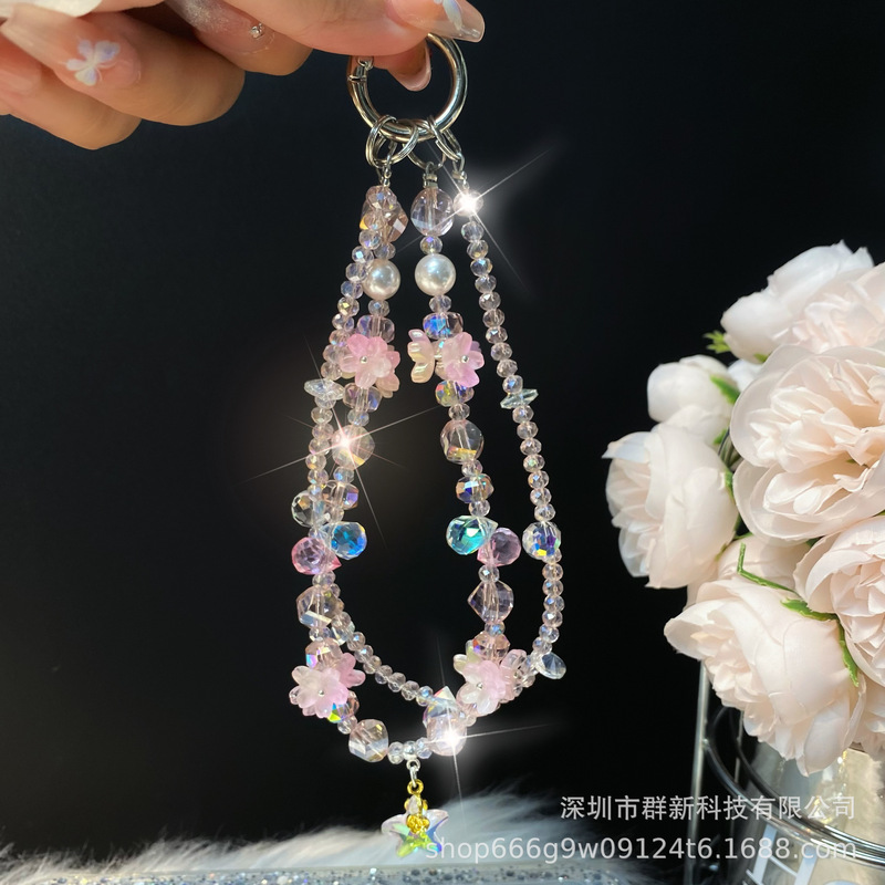 双链水晶花束五角星吊坠手机挂链包包钥匙扣短款手腕挂绳女款外贸|undefined