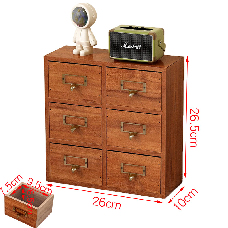 Caja de almacenamiento de té de cajón de madera vintage caja de joyería de escritorio caja de organización de joyería multi-capa rectangular pequeño gabinete