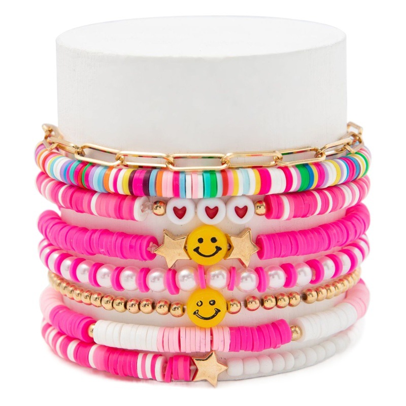 Amazon Venta caliente y2g joyería Boho pulsera traje colorido suave cerámica sonrisa en forma de corazón joyería de perlas