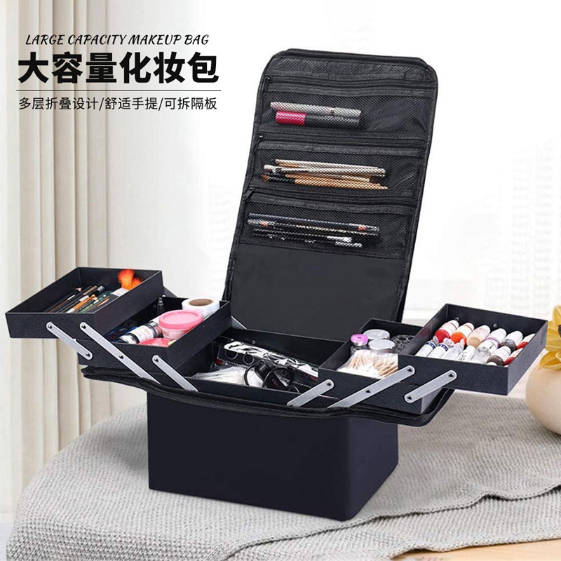 Foldable Cosmetic Bag Large Capacity Portable Cosmetic Case Portable Multifunctional Tattoo Toolbox Multi-Layer Storage Bag