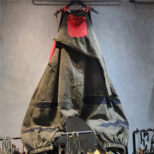 时尚潮酷个性做旧色牛仔背带裤女2025宽松遮肉显瘦大裆连体裤