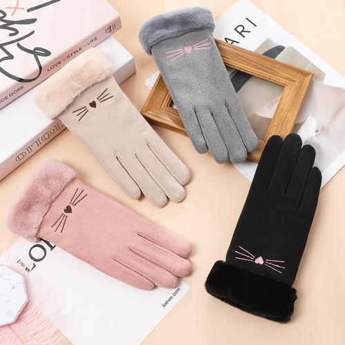 Warm gloves for women with cute velvet and thickened cold-proof German velvet outdoor cycling touch screen autumn and winter gloves