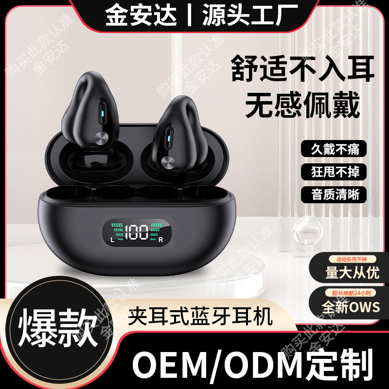 Cross-Border Non-In-Ear Clip-On Headphones, Bone Conduction Bluetooth, Ultra-Long Battery Life, Smart Large Digital Display, Bilateral Stereo