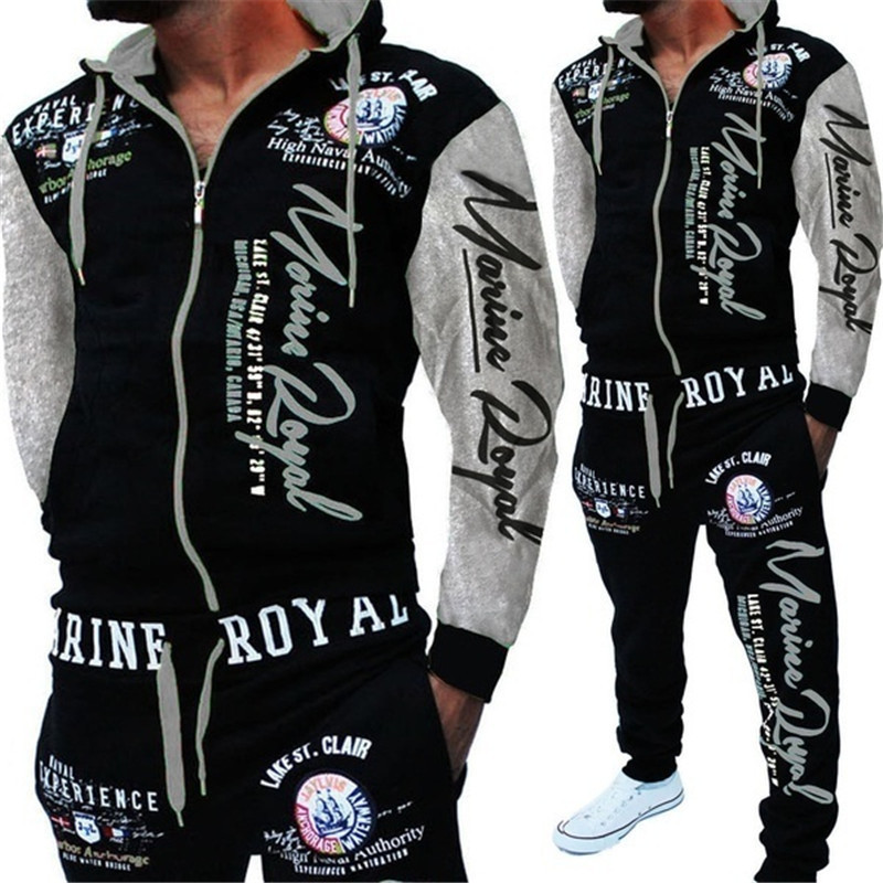 Cross-border Foreign Trade New Men's Sports Suits Casual Letter Printing Suits European And American Suits Men's Spot