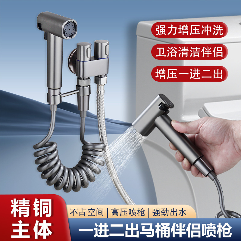 Cross-Border Stainless Steel Telescope Toilet Companion Bidet Toilet Household Bathroom Spray Gun One in and Two Out