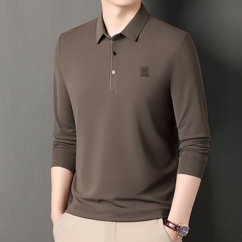 High-end men's long-sleeve T-shirt with a collar, suitable for spring and autumn, loose and comfortable, for middle-aged and young men, T-shirt polo shirt base top