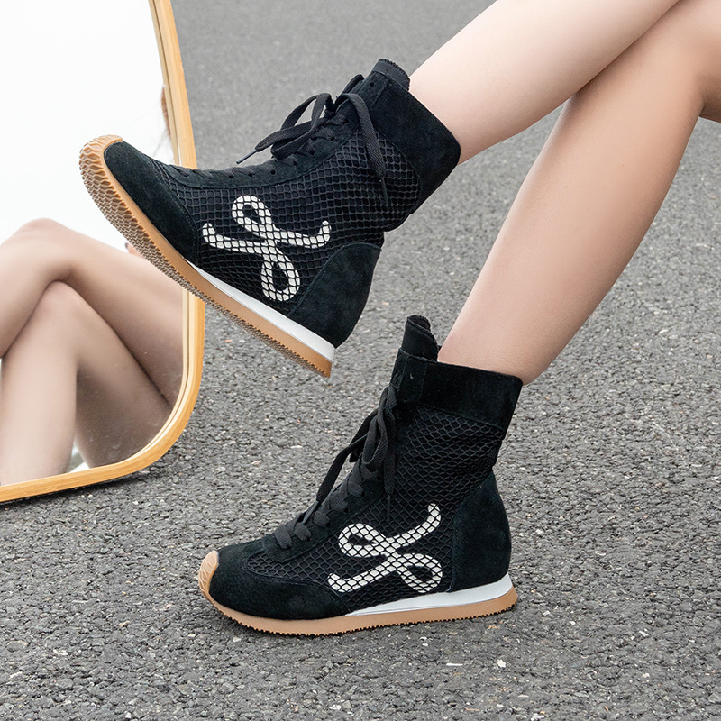 厚底内增高拳击鞋女夏季新款网面透气马丁靴凉靴休闲运动德训鞋女
